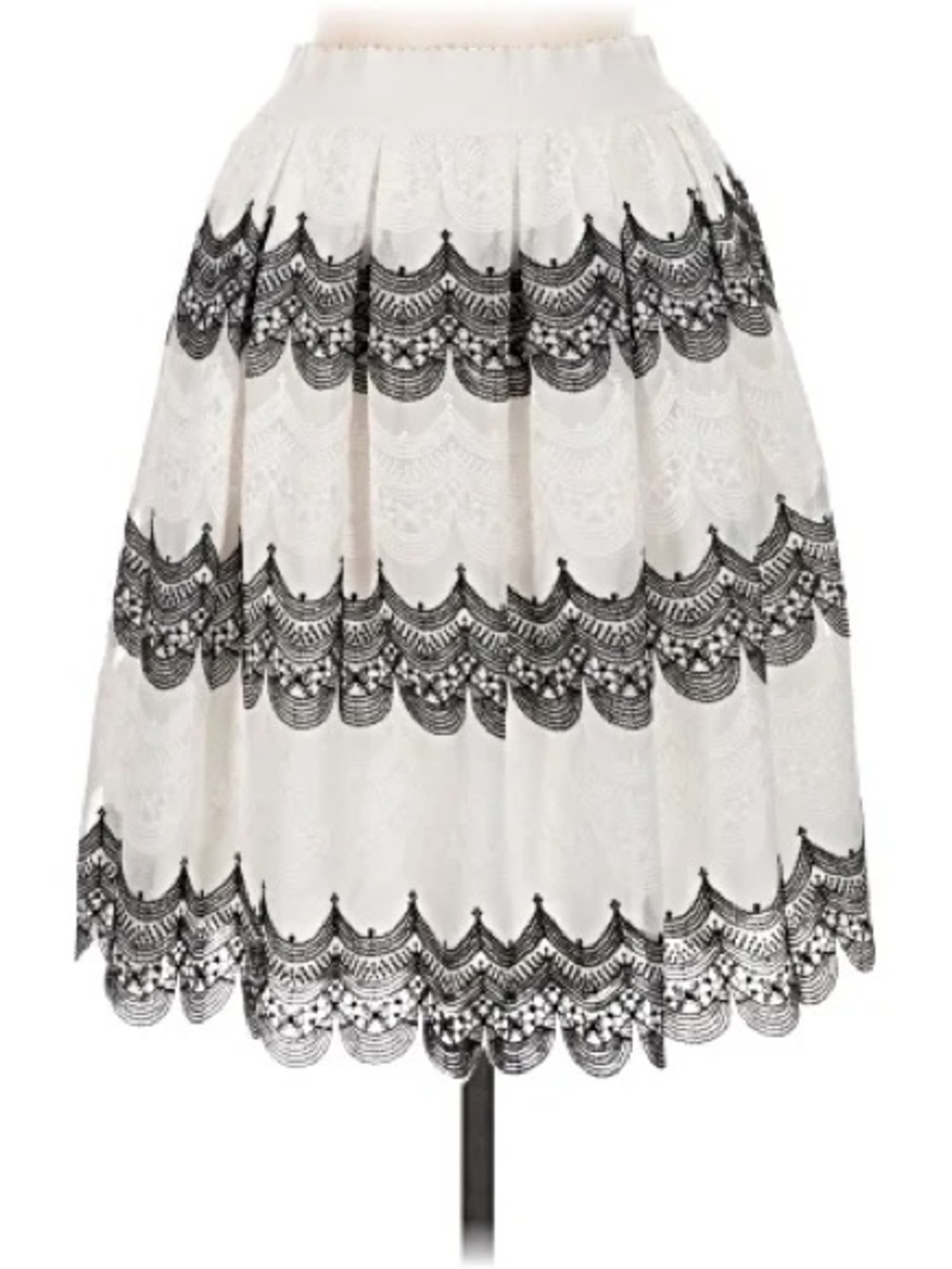Off-Shoulder Black Top with White and Black Lace Midi Skirt - Picture 4 of 6